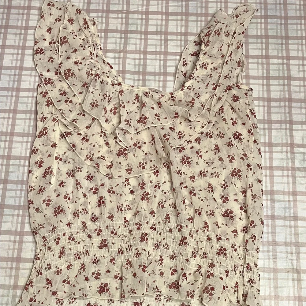 ❗️2 for $8 - Miley Cyrus Cream and Red Floral Blouse - Picture 3 of 4